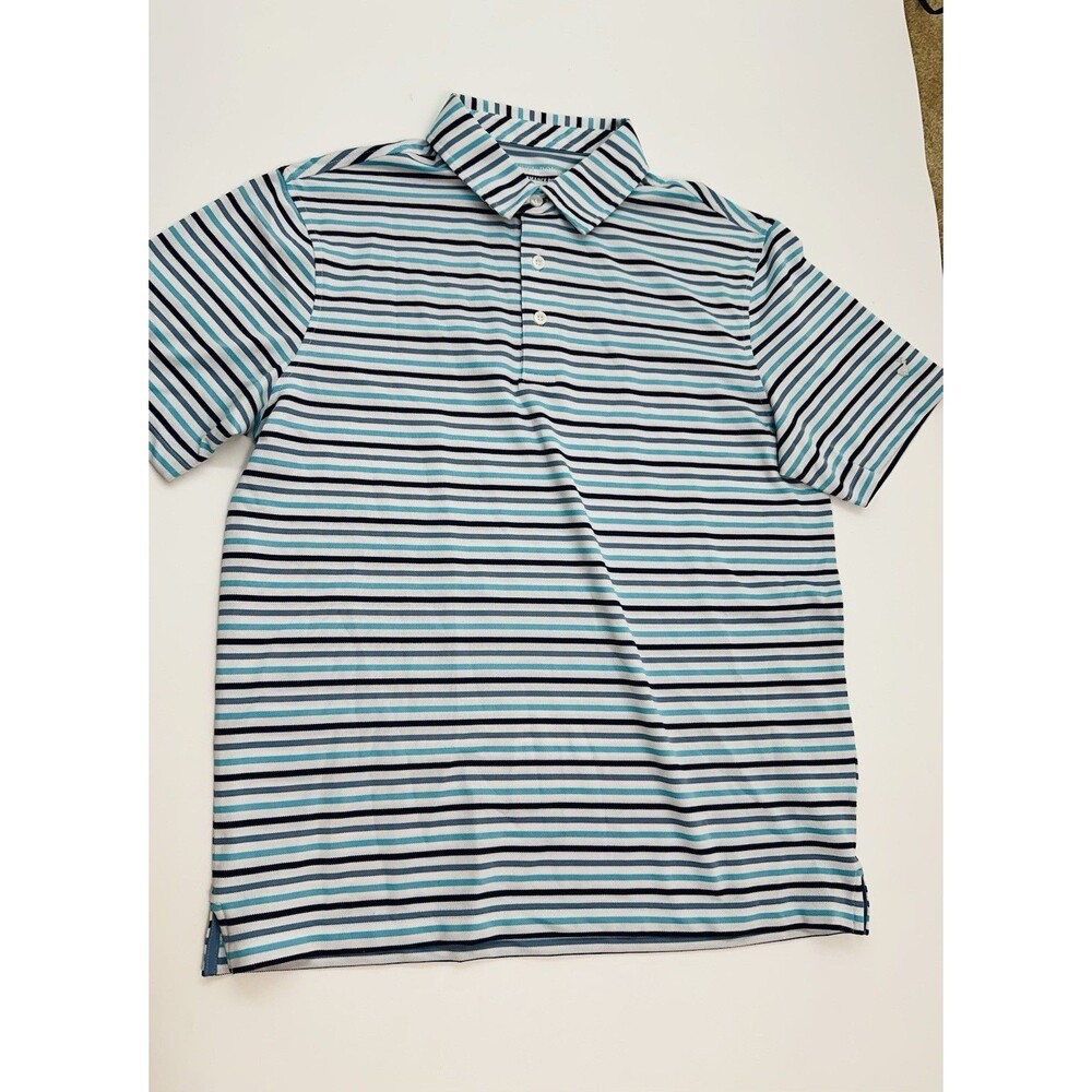 MICHAEL ROUEN Polo Shirt Mens S Blue White Striped Performance